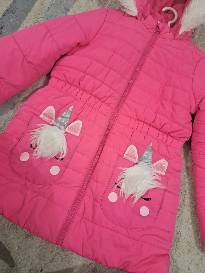 Kız Çocuk Kapüşonlu Pembe Kürklü Mont - Görsel 2