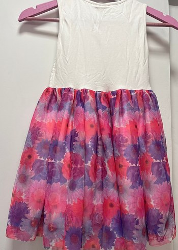 Çiçek Desenli Tül Detaylı Kız Çocuk Elbise - Görsel 2