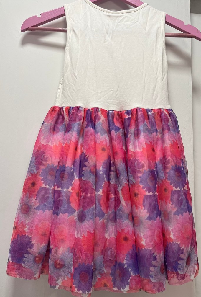 Çiçek Desenli Tül Detaylı Kız Çocuk Elbise - Görsel 2