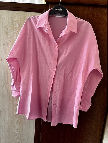 Pembe oversize gömlek