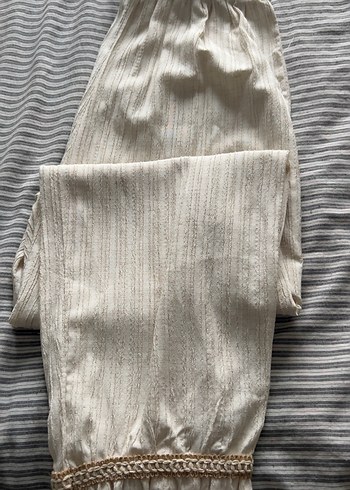 xl Beden Püsküllü Uzun Kollu Beyaz Bohem Keten Tunik