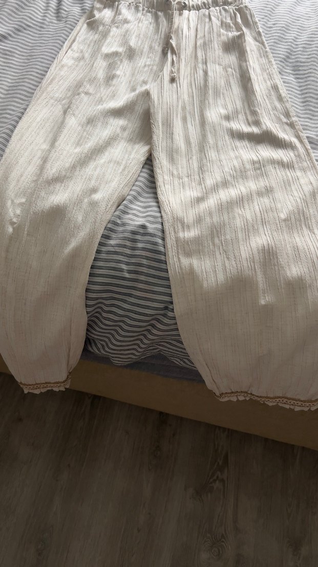 Püsküllü Uzun Kollu Beyaz Bohem Keten Tunik - Görsel 2