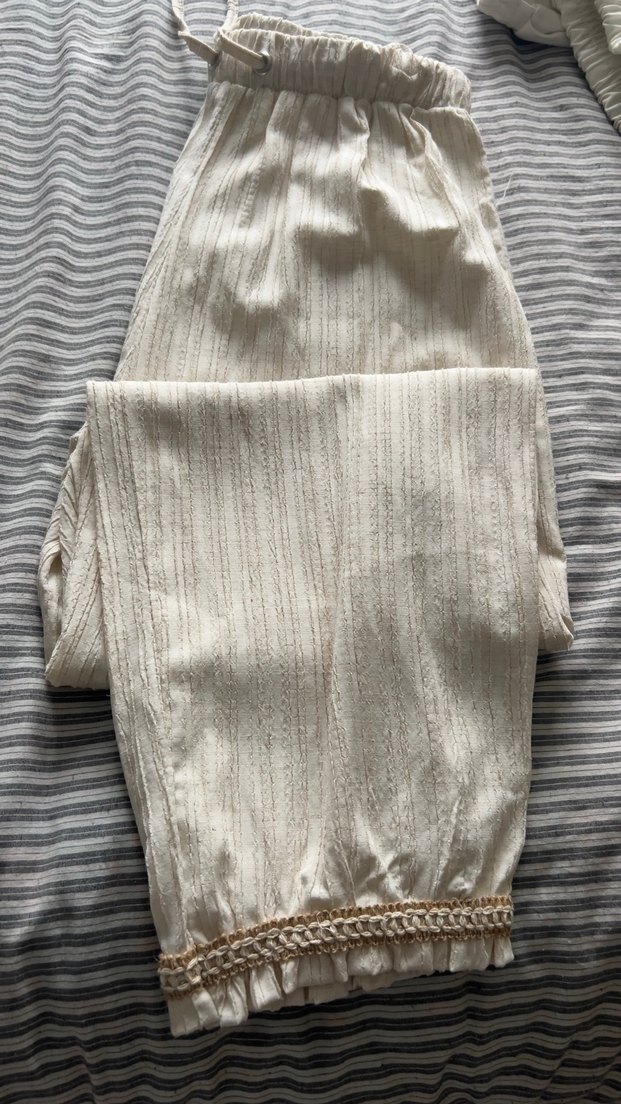 Püsküllü Uzun Kollu Beyaz Bohem Keten Tunik - Görsel 5