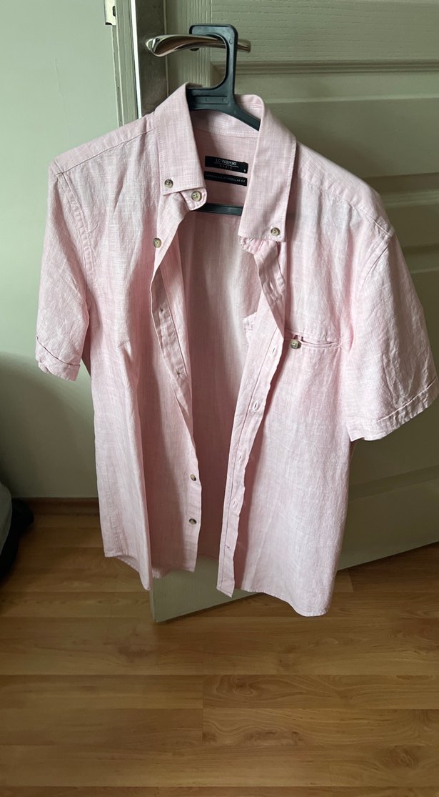 Pembe Keten Erkek Kısa Kollu Gömlek - Görsel 2