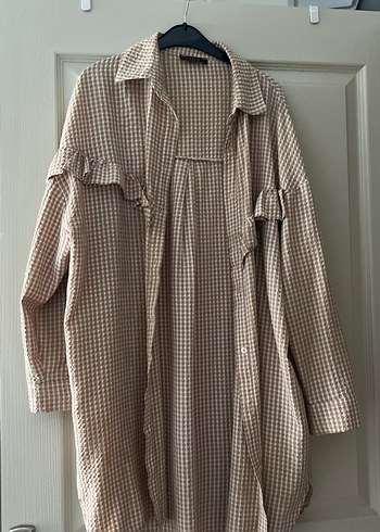 Bej Uzun Kollu Salaş Kadın Gömlek - Görsel 2