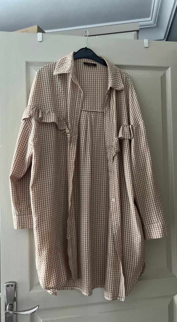 Bej Uzun Kollu Salaş Kadın Gömlek - Görsel 2