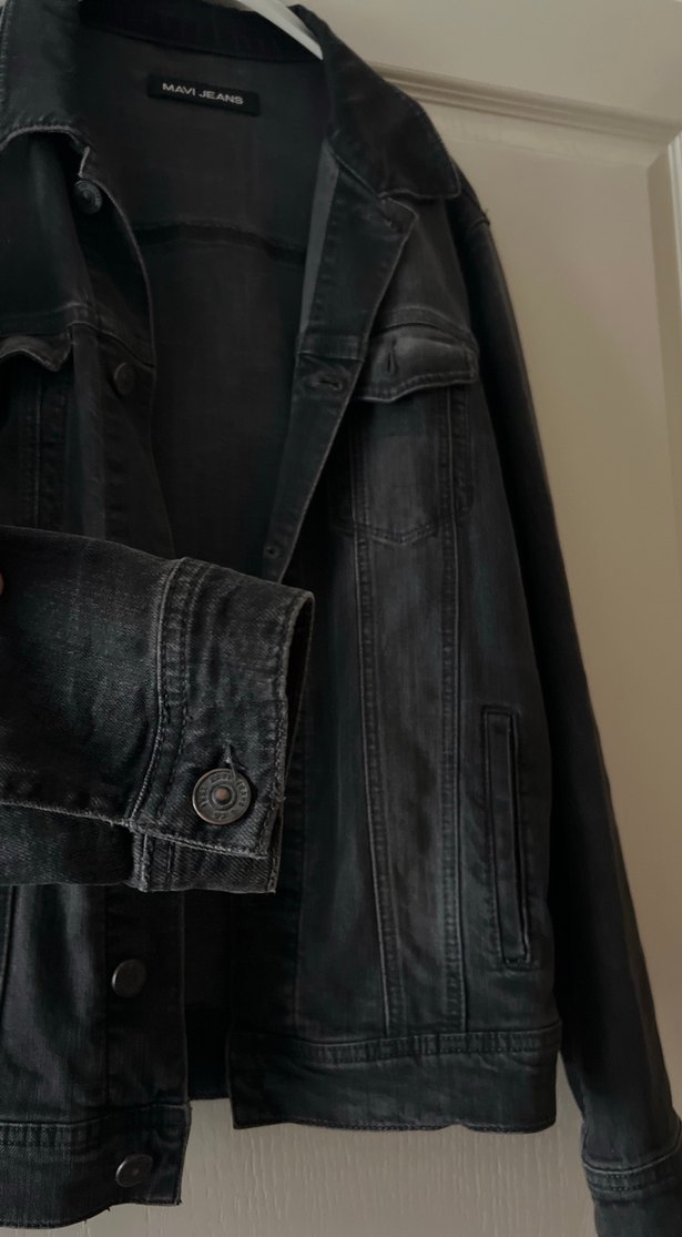 Siyah Düğmeli Bol Kesim Midi Kot Ceket - Görsel 3