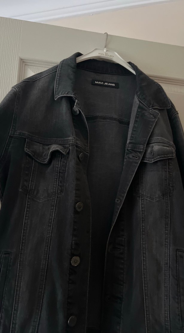 Siyah Düğmeli Bol Kesim Midi Kot Ceket - Görsel 2