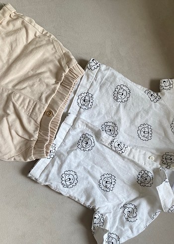Gri Aslan Desenli Beyaz Keten Bebek Takımı - Görsel 4