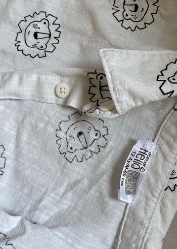 Gri Aslan Desenli Beyaz Keten Bebek Takımı - Görsel 6