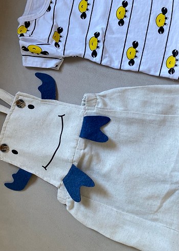 Renkli Baskılı Beyaz Erkek Çocuk Tulum ve Tişört - Görsel 2