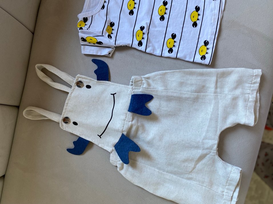 Renkli Baskılı Beyaz Erkek Çocuk Tulum ve Tişört - Görsel 2