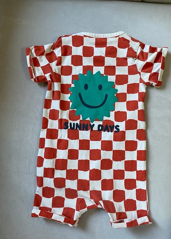 Kısa Kollu Kareli Bebek Tulum - Görsel 2