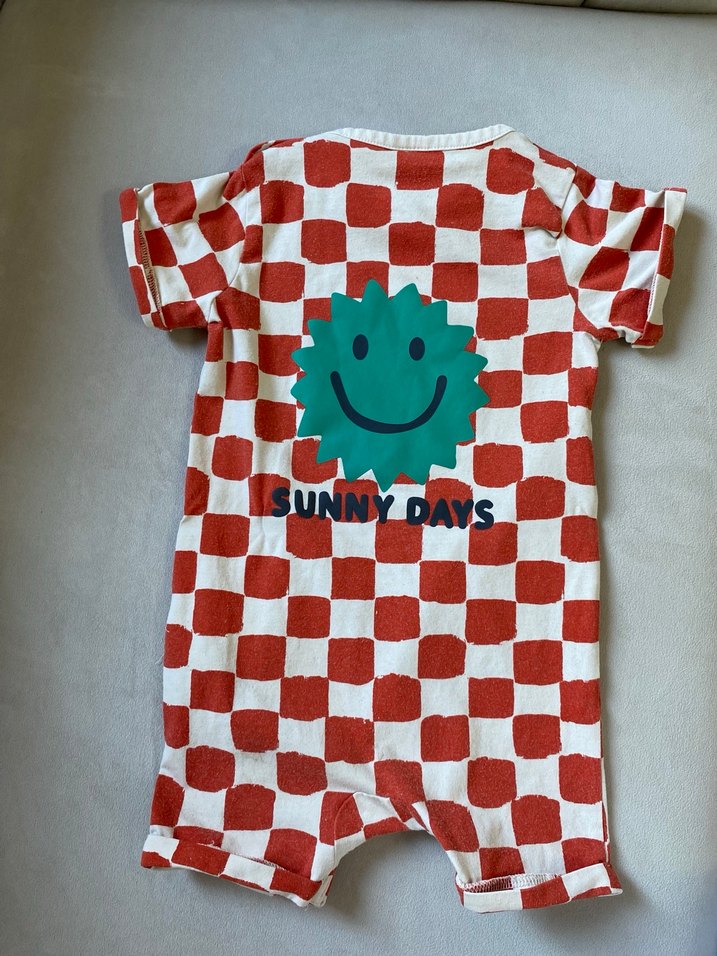 Kısa Kollu Kareli Bebek Tulum - Görsel 2