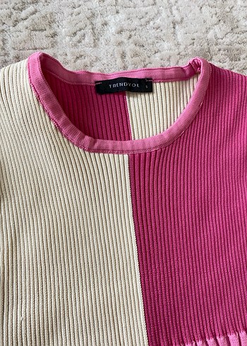 Renk Bloklu Kısa Triko Kadın Süveter - Görsel 3