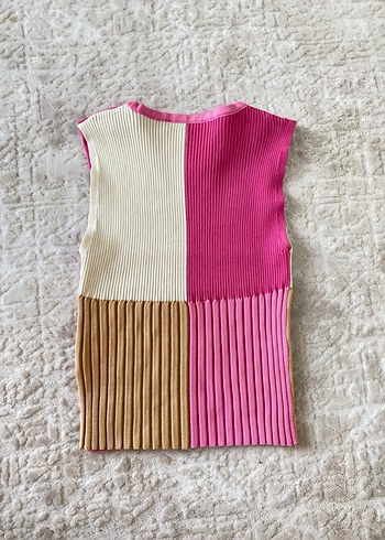 Renk Bloklu Kısa Triko Kadın Süveter - Görsel 4