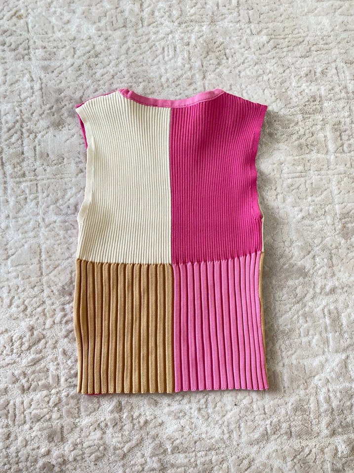 Renk Bloklu Kısa Triko Kadın Süveter - Görsel 4