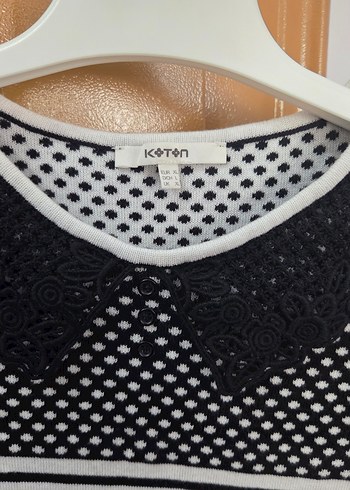 Dantel Yakalı Çizgili Örme Kısa Kollu Kadın triko - Görsel 3