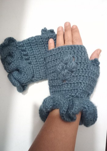 Turkuaz Örgü Kadın Eldiveni - Görsel 2