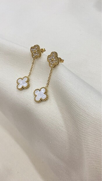  Beden altın Renk Van Cleef Zirkonlu Sallantı Küpe