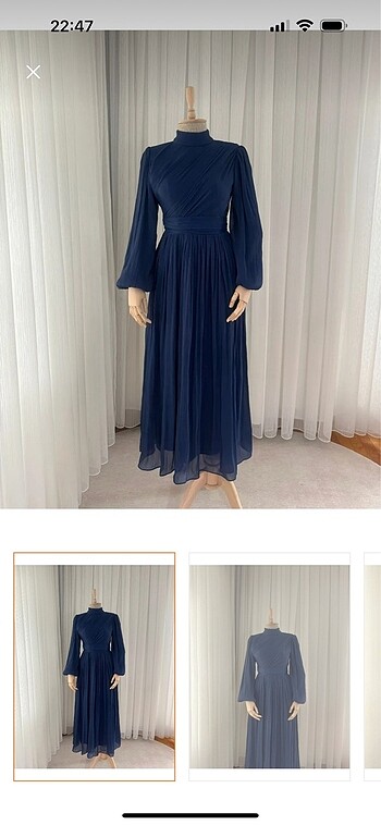 38 Beden Drape Detay Lacivert Tesettür Abiye