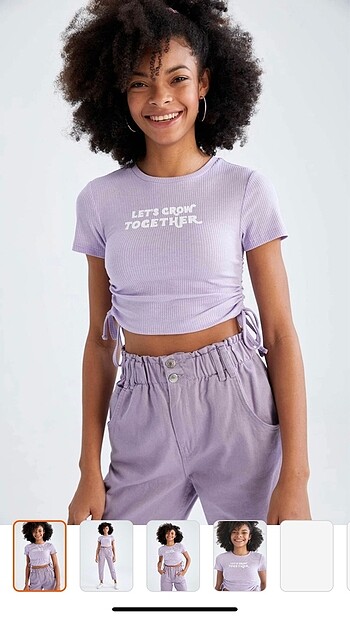 Defacto yarım kollu lila crop