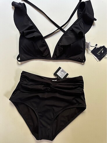 Fabrika siyah yüksek bel bikini takımı