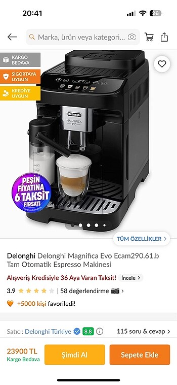 Delonghi otomatik kahve makinası