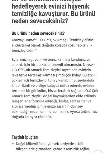  Beden beyaz Renk Amway Çok Amaçlı Temizleyici L.O.C