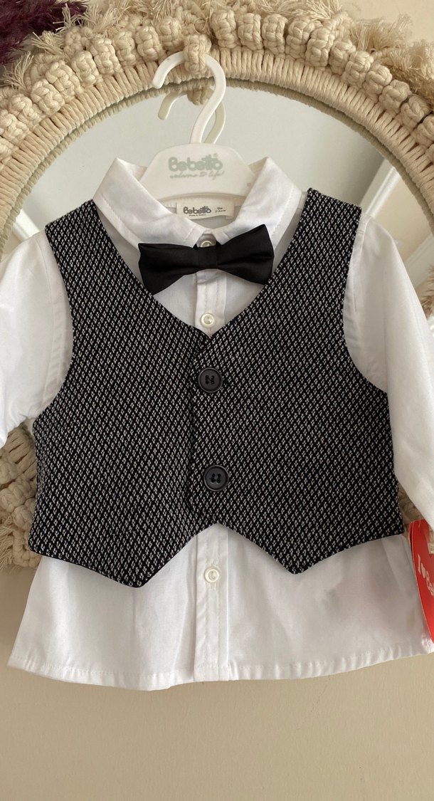 Gri Örgü Pamuklu Erkek Bebek Takımı - Görsel 2