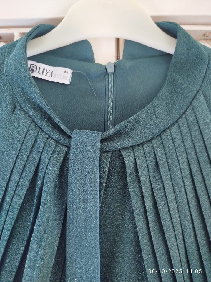 Yeşil simli Uzun Kollu  Elbise - Görsel 3