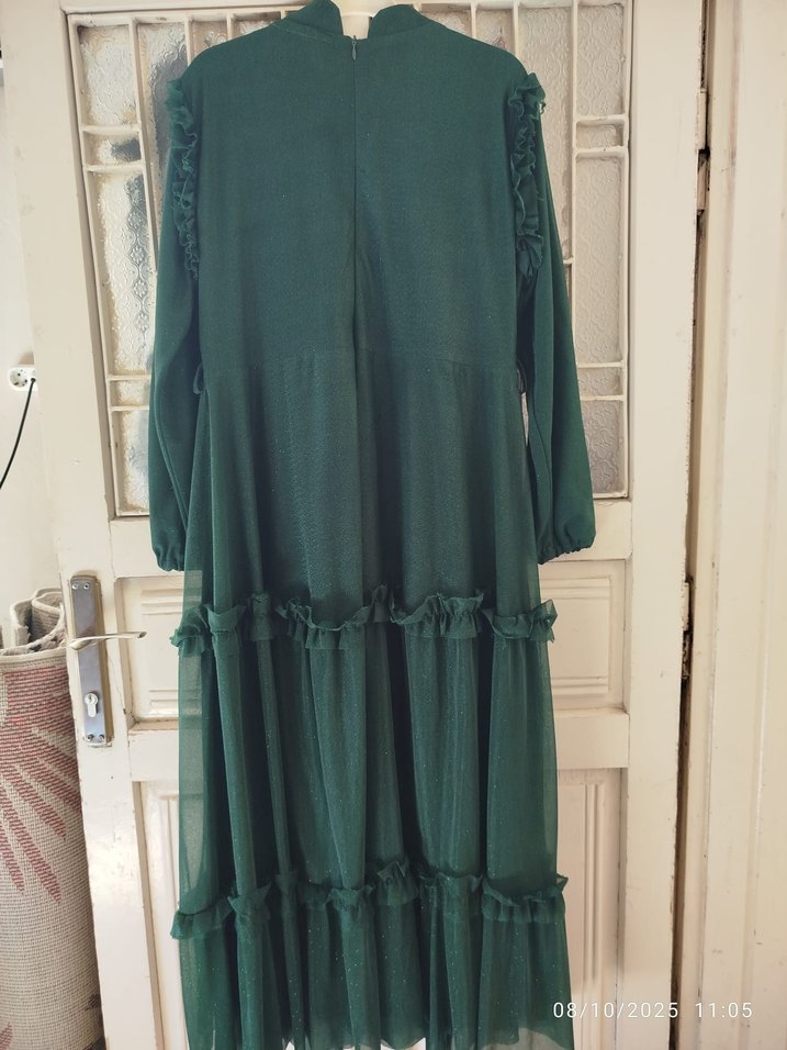 Yeşil simli Uzun Kollu  Elbise - Görsel 2