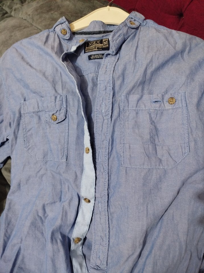 Mavi Denim Düğmeli Erkek Gömlek - Görsel 2