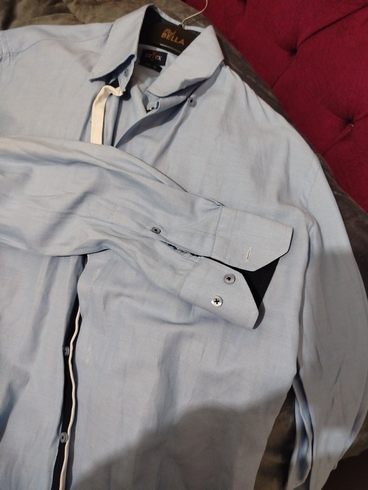 Düğmeli Erkek mavi Pamuklu Gömlek - Görsel 2