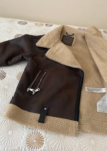 Kürklü Kahverengi Deri Biker Ceket - Görsel 5