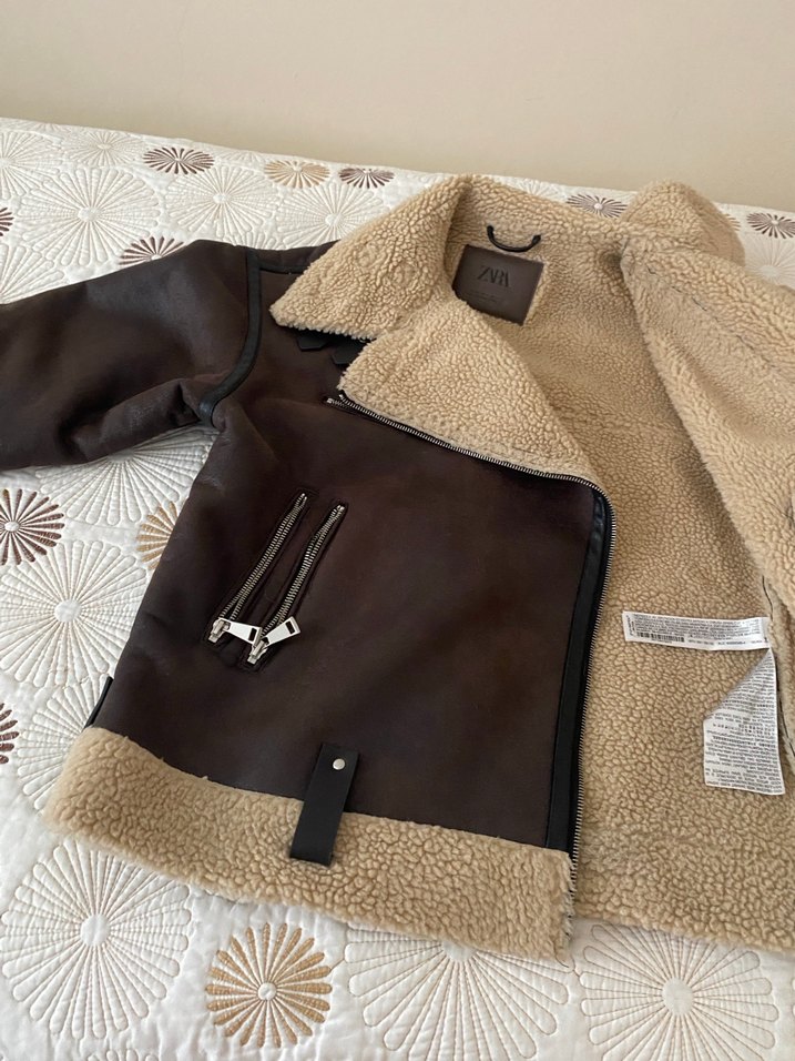 Kürklü Kahverengi Deri Biker Ceket - Görsel 5