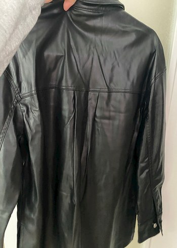 Düğmeli Siyah Midi Deri Kadın Ceket - Görsel 5