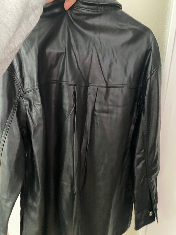 Düğmeli Siyah Midi Deri Kadın Ceket - Görsel 5