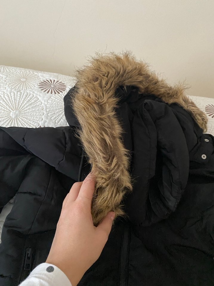 Kürklü Siyah Kadın Kışlık Mont termal - Görsel 2