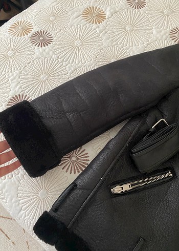 Siyah Kürklü Deri Biker Ceket - Görsel 5