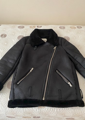 Siyah Kürklü Deri Biker Ceket