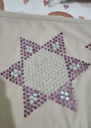 El İşlemeli Mor ve Beyaz peçetelik , örtü - Görsel 4