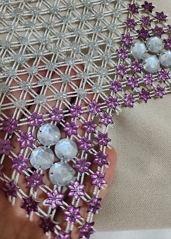 El İşlemeli Mor ve Beyaz peçetelik , örtü - Görsel 2