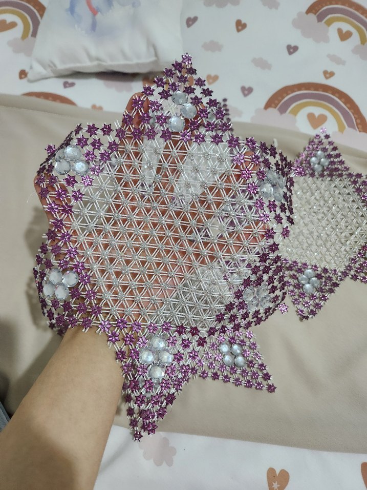 El İşlemeli Mor ve Beyaz peçetelik , örtü - Görsel 3