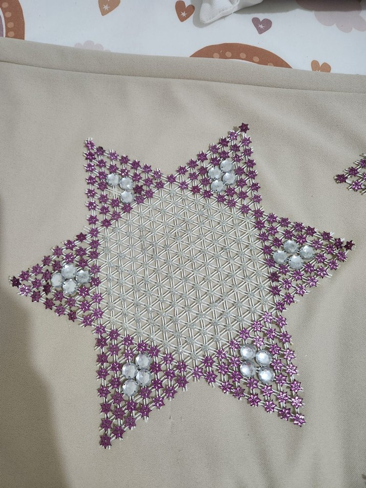 El İşlemeli Mor ve Beyaz peçetelik , örtü - Görsel 4
