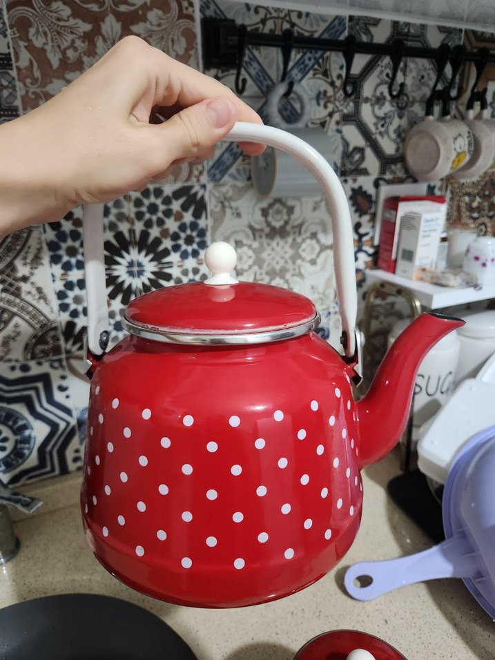 Kırmızı Puantiyeli Emaye Çaydanlık - Görsel 2