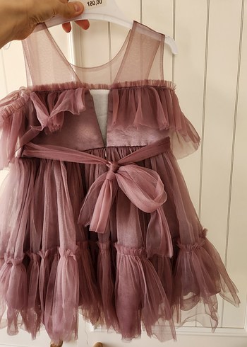 Mor Fırfırlı Kız Çocuk Abiye Elbise - Görsel 3