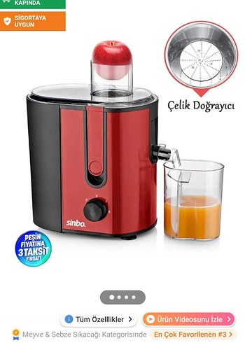 Sinbo Kırmızı Katı Meyve Sıkacağı - Görsel 2