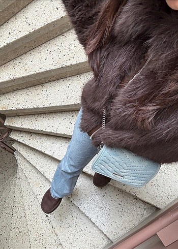 Kahverengi Suni Kürk Detaylı Midi Ceket - Görsel 4