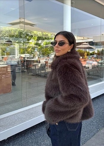 Kahverengi Suni Kürk Detaylı Midi Ceket - Görsel 2